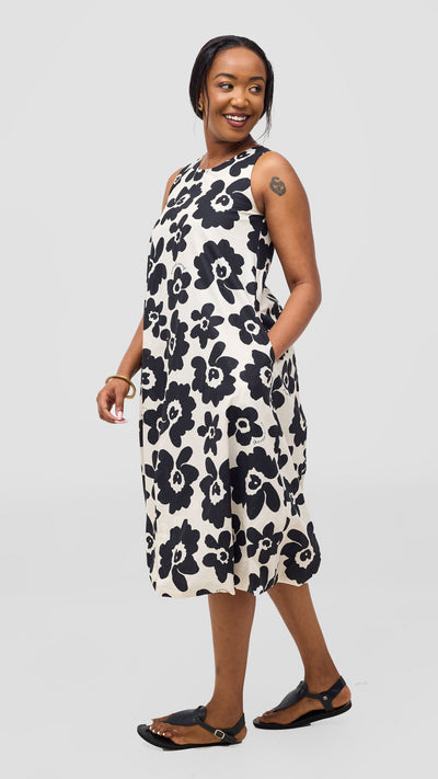 Safari Nazari Bubble Midi Dress - Beige / Black Print