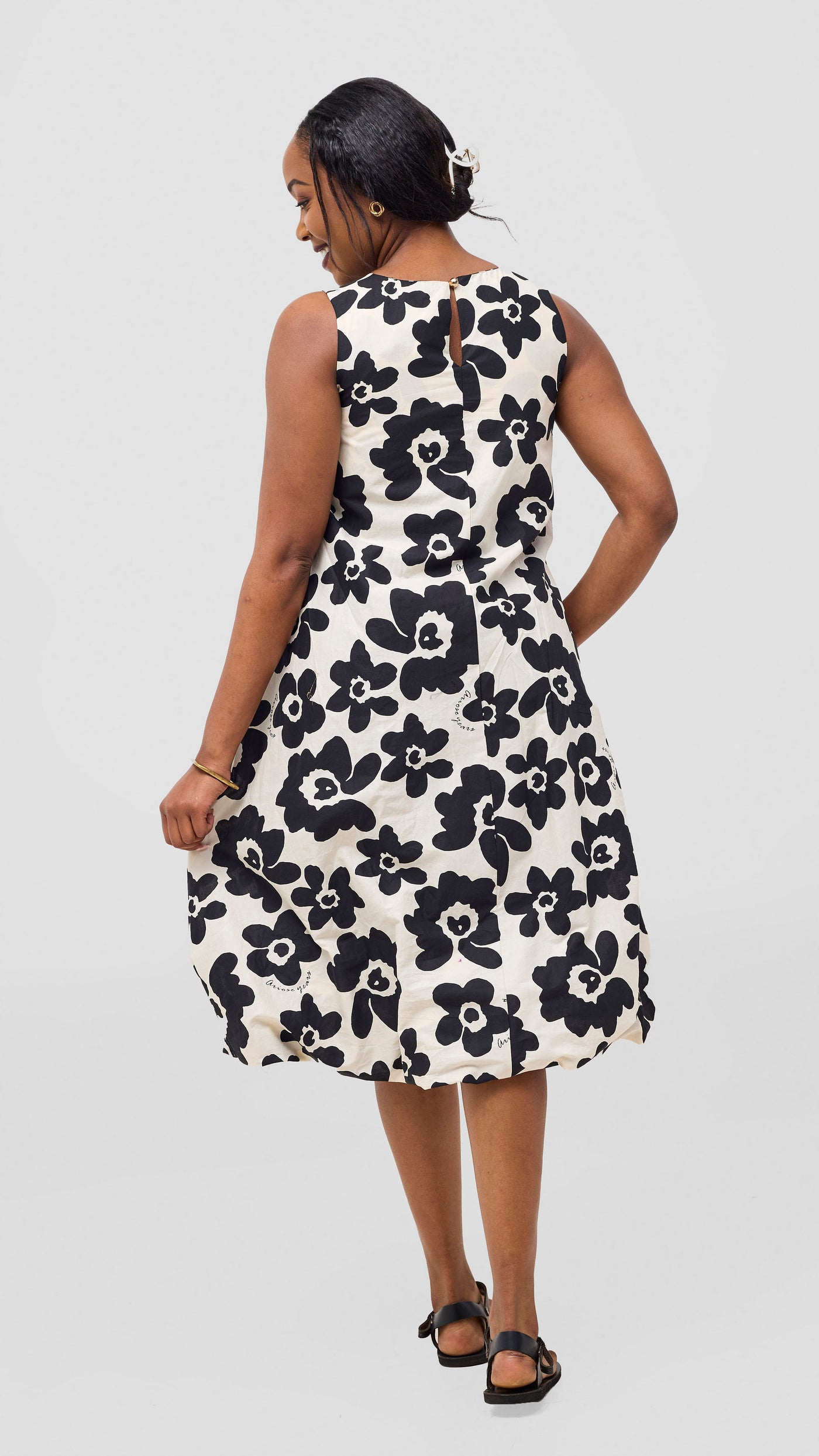 Safari Nazari Bubble Midi Dress - Beige / Black Print