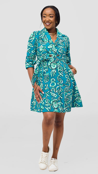 Safari Nazari Coat Dress - Green / Black Adia Print