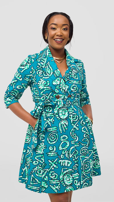 Safari Nazari Coat Dress - Green / Black Adia Print