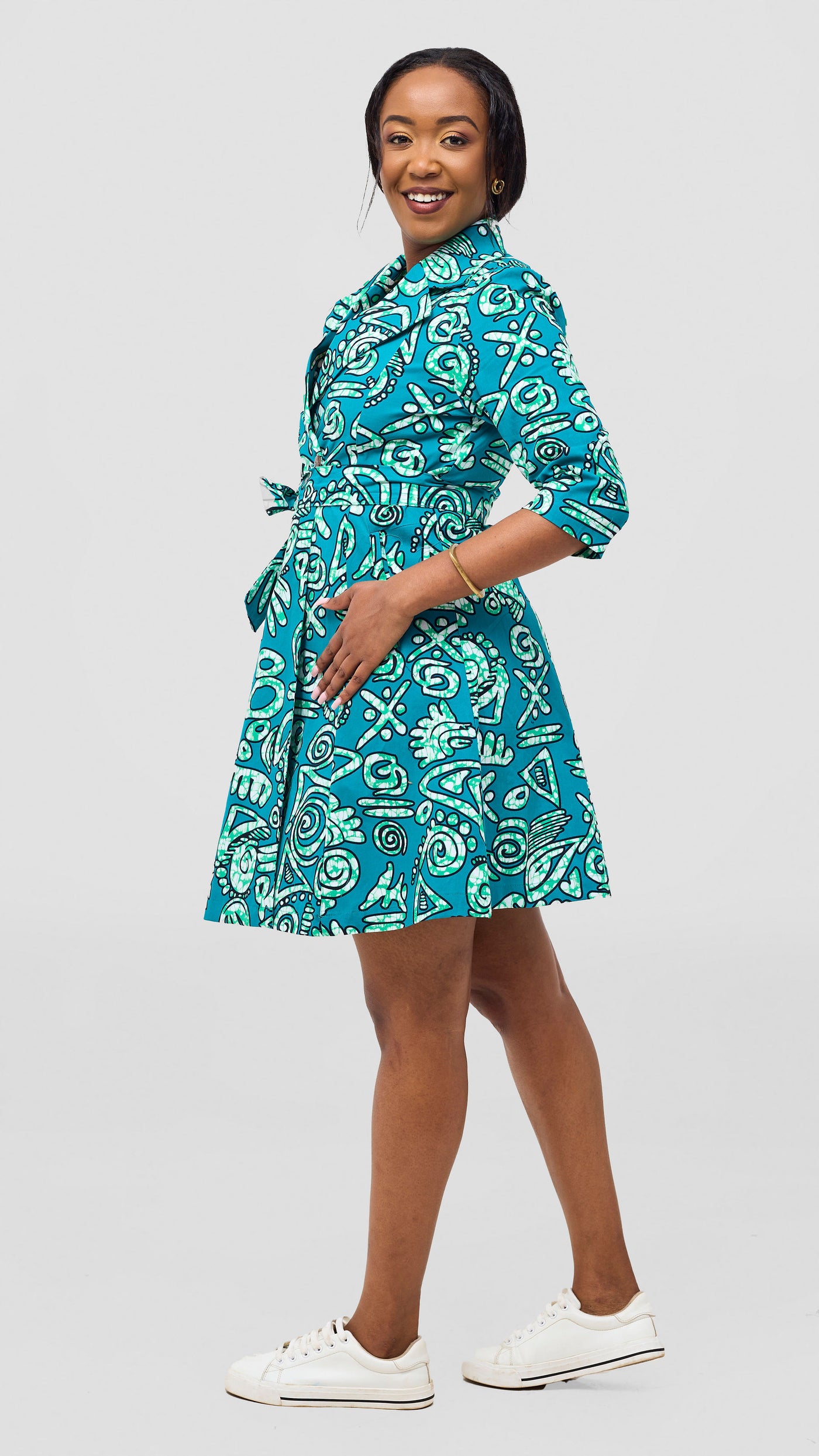 Safari Nazari Coat Dress - Green / Black Adia Print