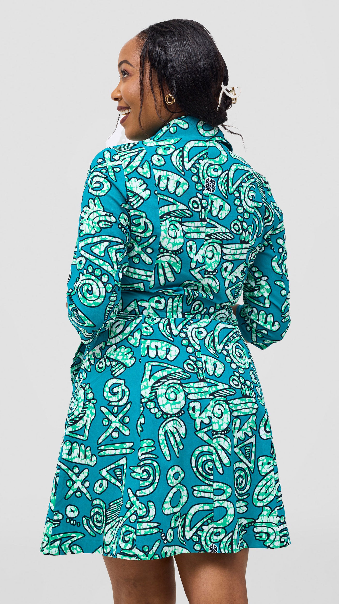 Safari Nazari Coat Dress - Green / Black Adia Print