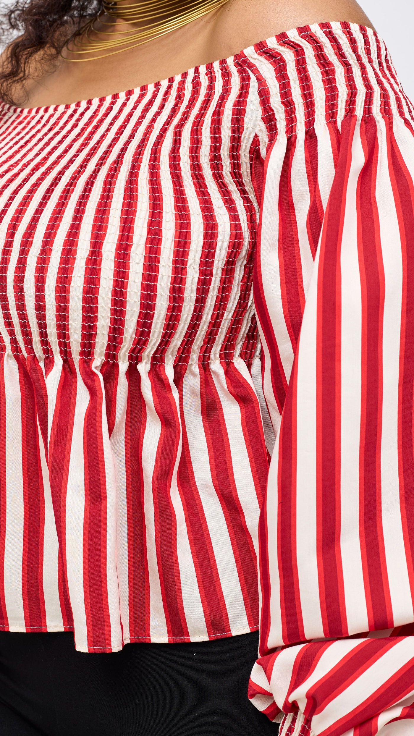 Safari Nazari Off Shoulder Top - Red / Cream Stripes