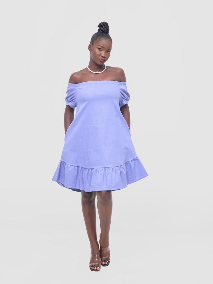 Zoya Nia Off Shoulder Knee Length Dress - Lilac