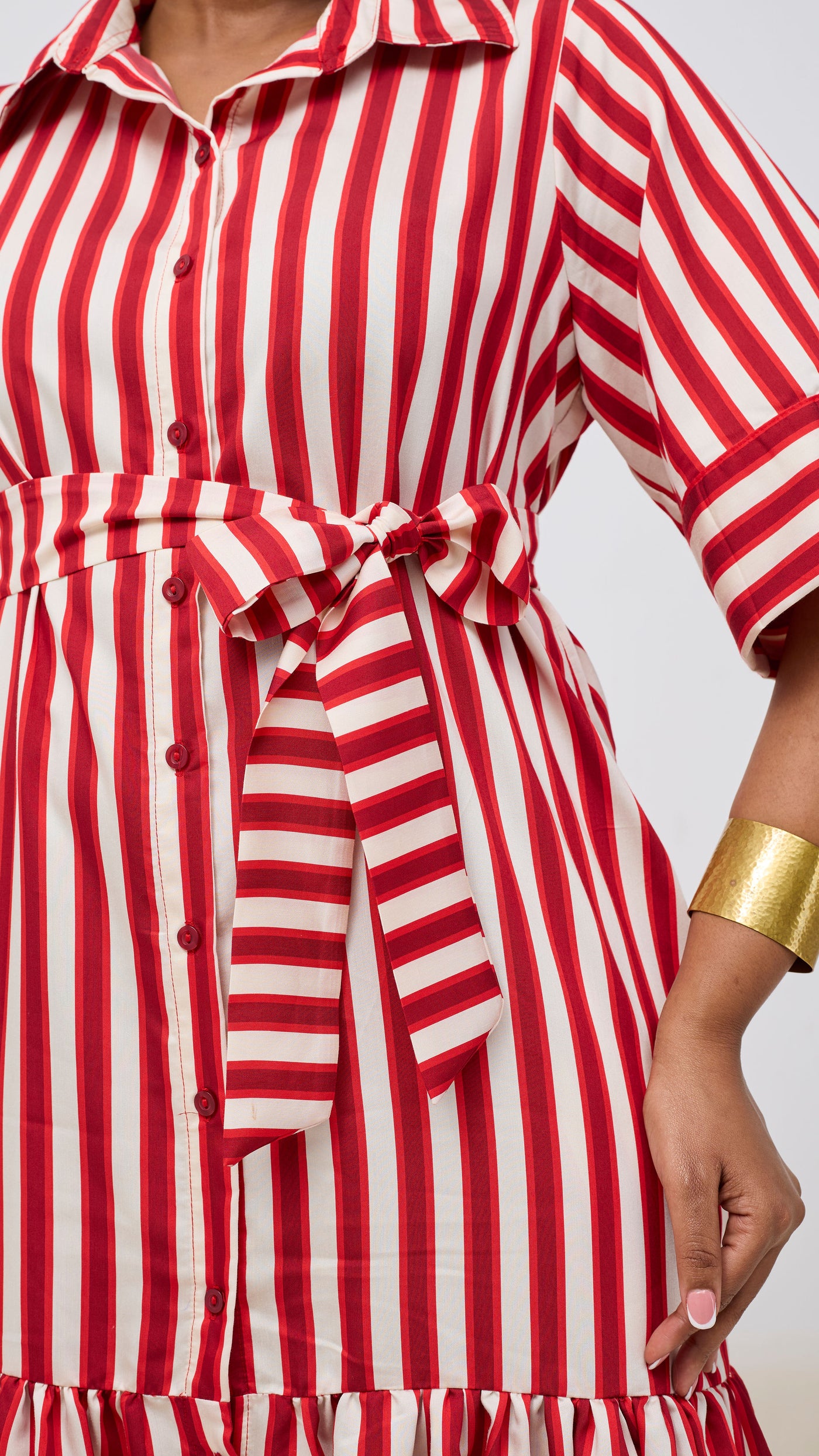 Safari Nazari Maxi Shirt Dress - Red / Cream Stripes