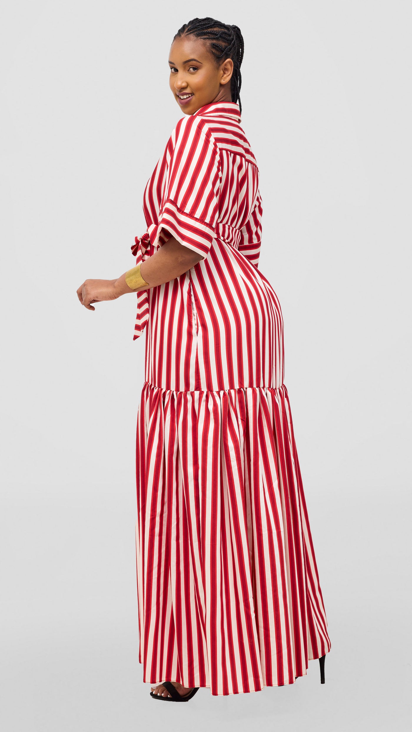 Safari Nazari Maxi Shirt Dress - Red / Cream Stripes