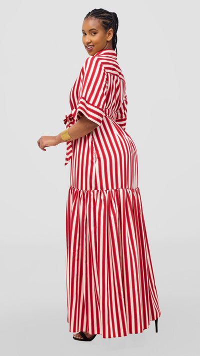 Safari Nazari Maxi Shirt Dress - Red / Cream Stripes
