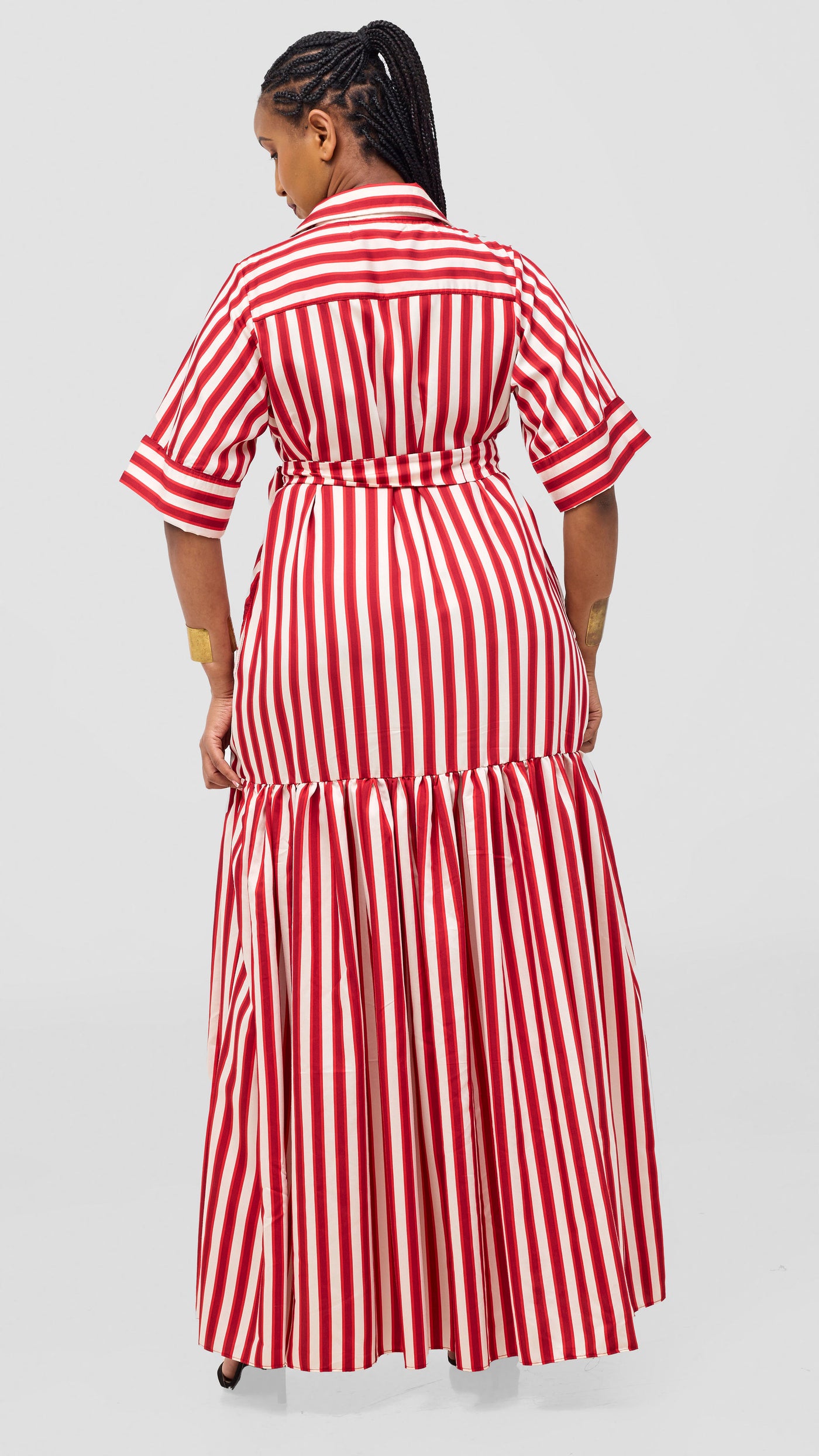 Safari Nazari Maxi Shirt Dress - Red / Cream Stripes