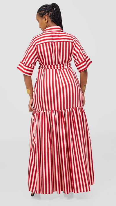 Safari Nazari Maxi Shirt Dress - Red / Cream Stripes
