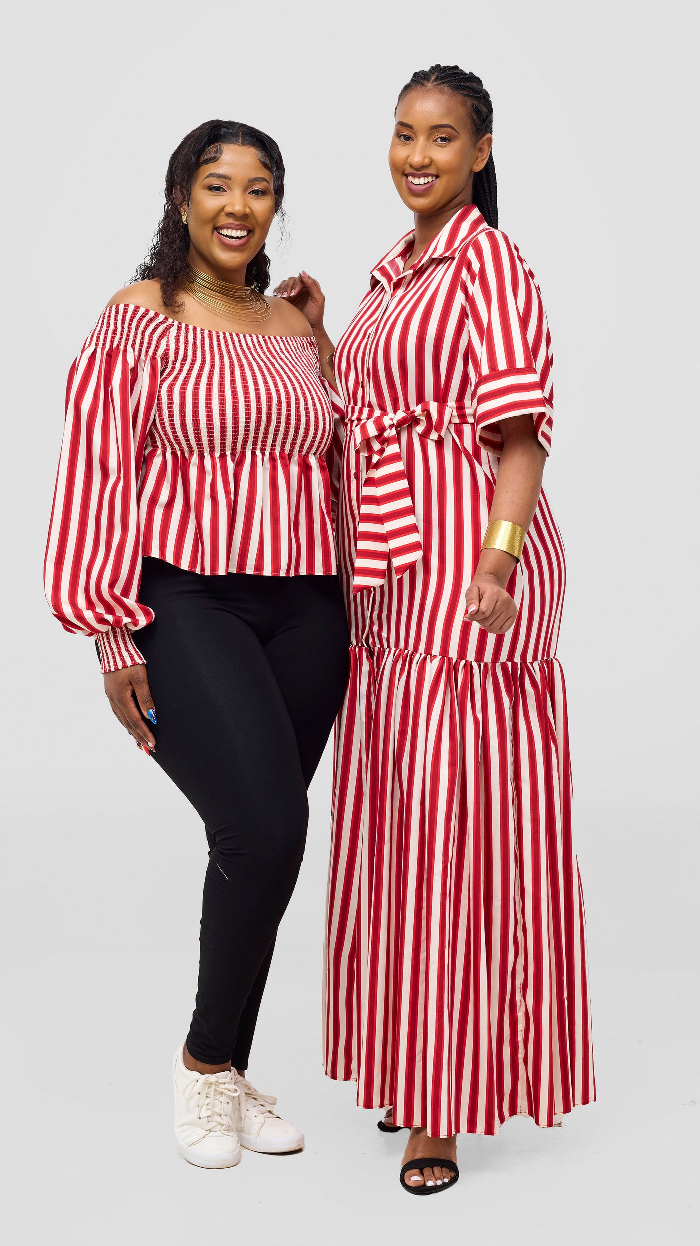 Safari Nazari Off Shoulder Top - Red / Cream Stripes