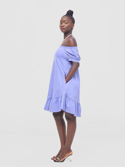 Zoya Nia Off Shoulder Knee Length Dress - Lilac - Shopzetu