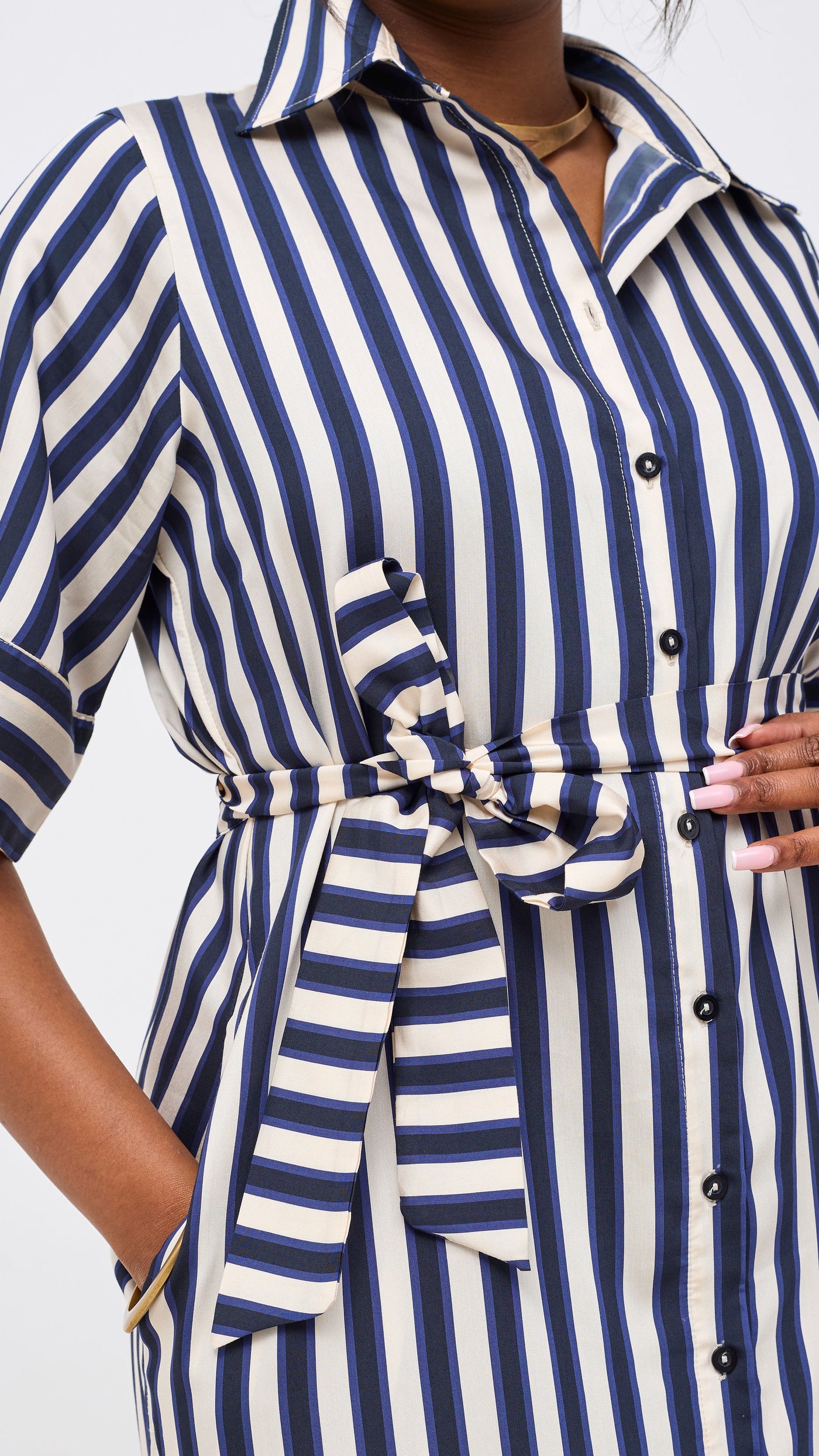Safari Nazari Maxi Shirt Dress - Navy / Cream Stripes