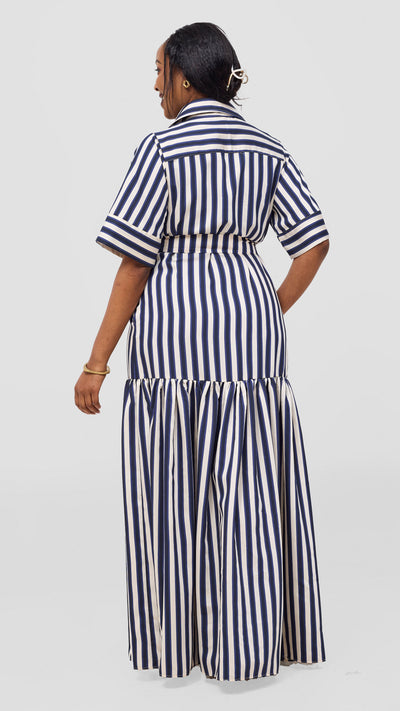 Safari Nazari Maxi Shirt Dress - Navy / Cream Stripes