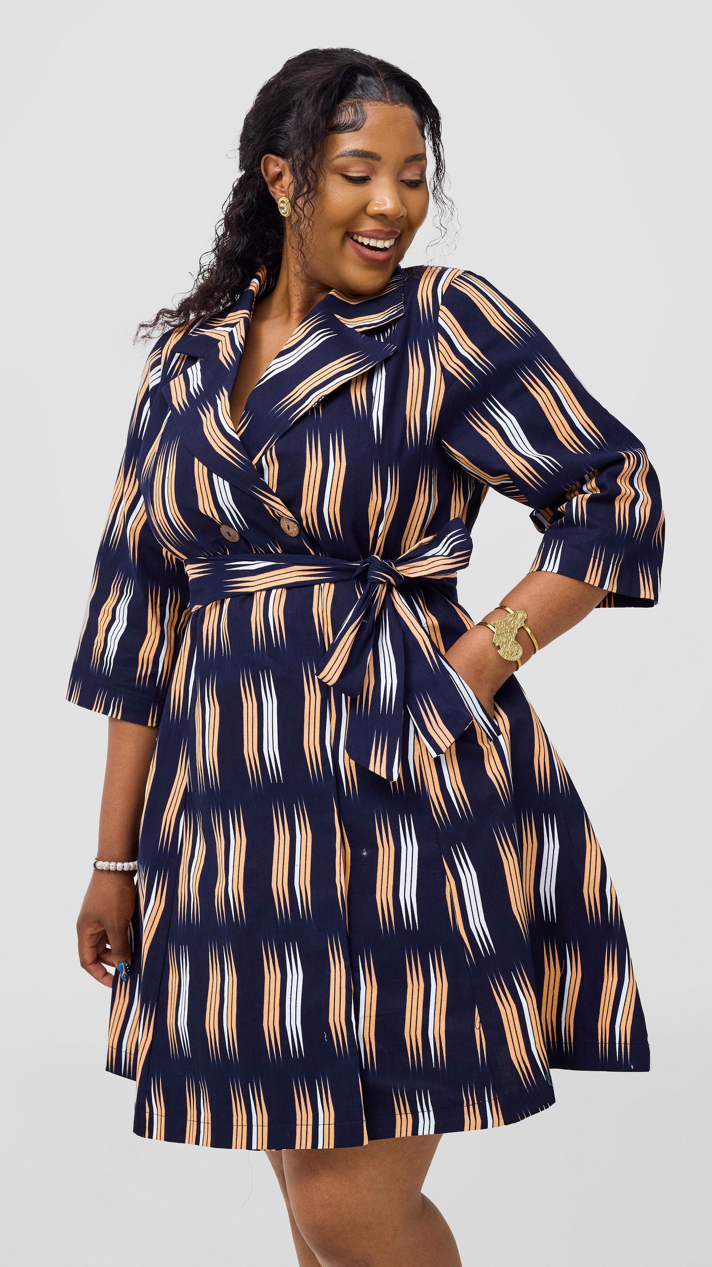 Safari Nazari Coat Dress - Navy / Peach Johari Print