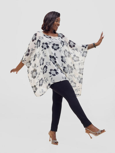 Vivo Basic Liv Chiffon Top - Off - white / Black Print - Shopzetu