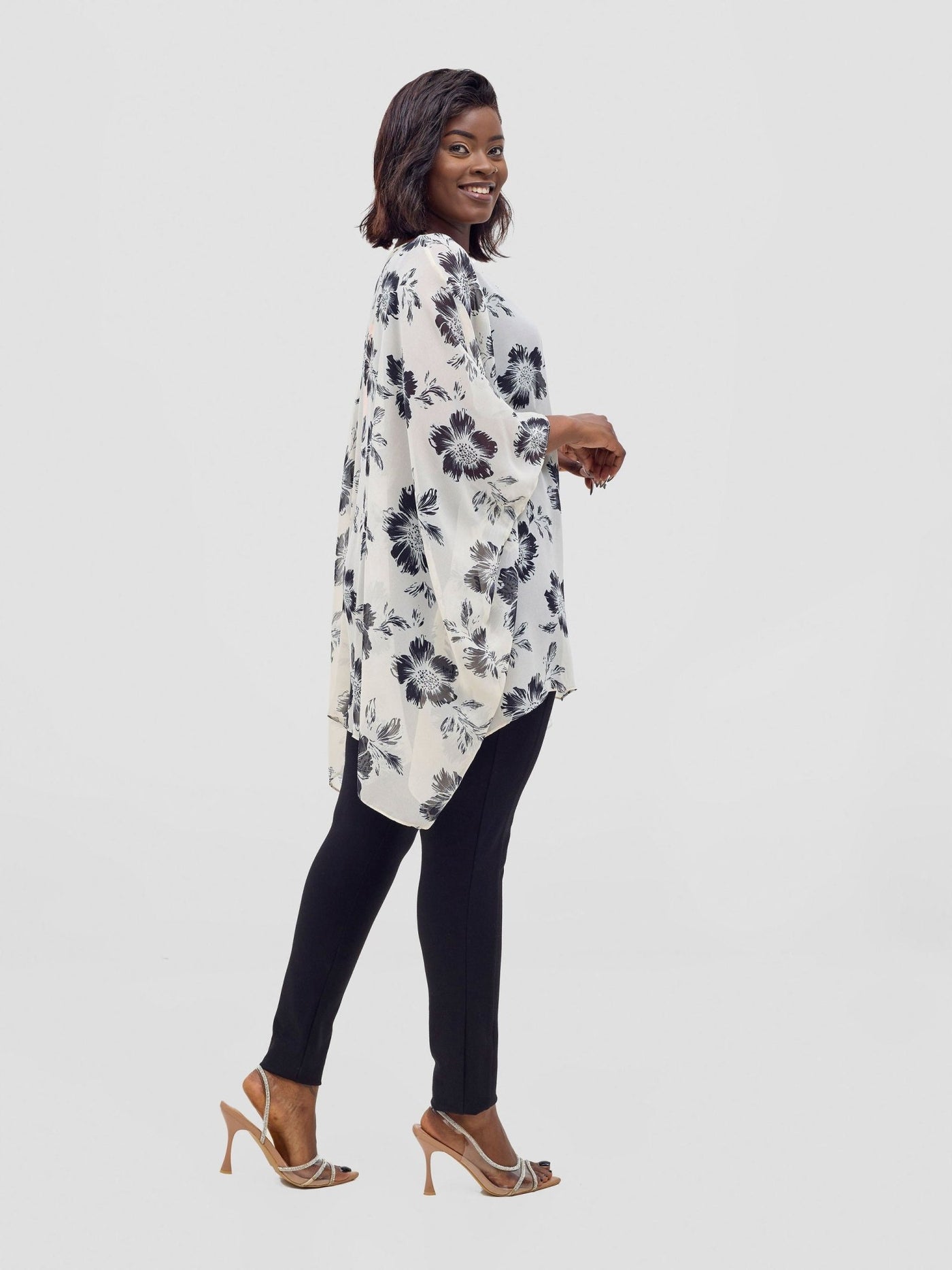 Vivo Basic Liv Chiffon Top - Off - white / Black Print - Shopzetu
