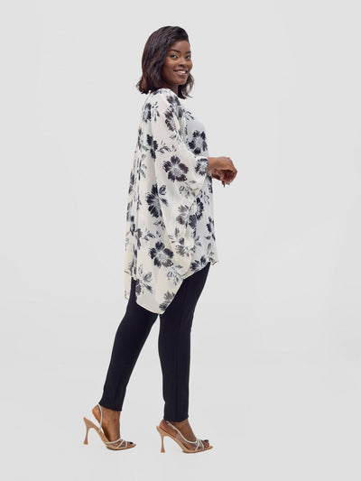 Vivo Basic Liv Chiffon Top - Off - white / Black Print - Shopzetu