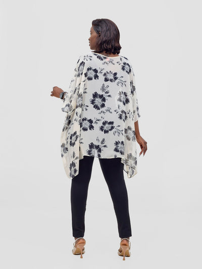 Vivo Basic Liv Chiffon Top - Off - white / Black Print - Shopzetu
