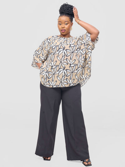 Vivo Sakari Circular Loose Top - Taupe / Grey Print - Shopzetu