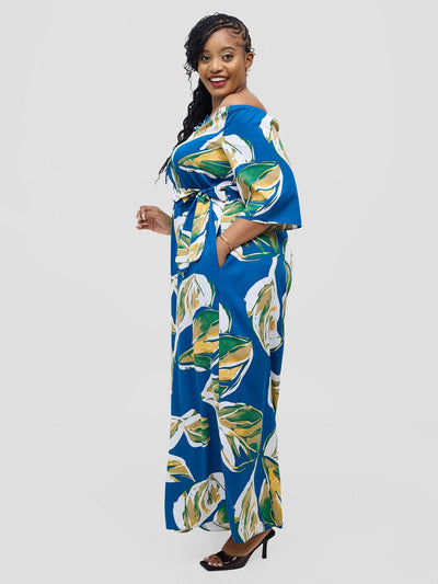 Vivo Zahari 3/4 Sleeve Off - Shoulder Jumpsuit - Royal Blue Ari Print - Shopzetu