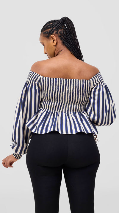 Safari Nazari Off Shoulder Top - Navy / Cream Stripes