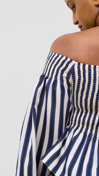 Safari Nazari Off Shoulder Top - Navy / Cream Stripes