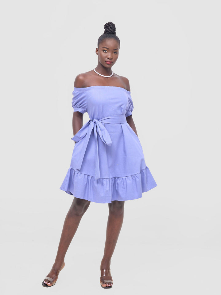 Zoya Nia Off Shoulder Knee Length Dress - Lilac