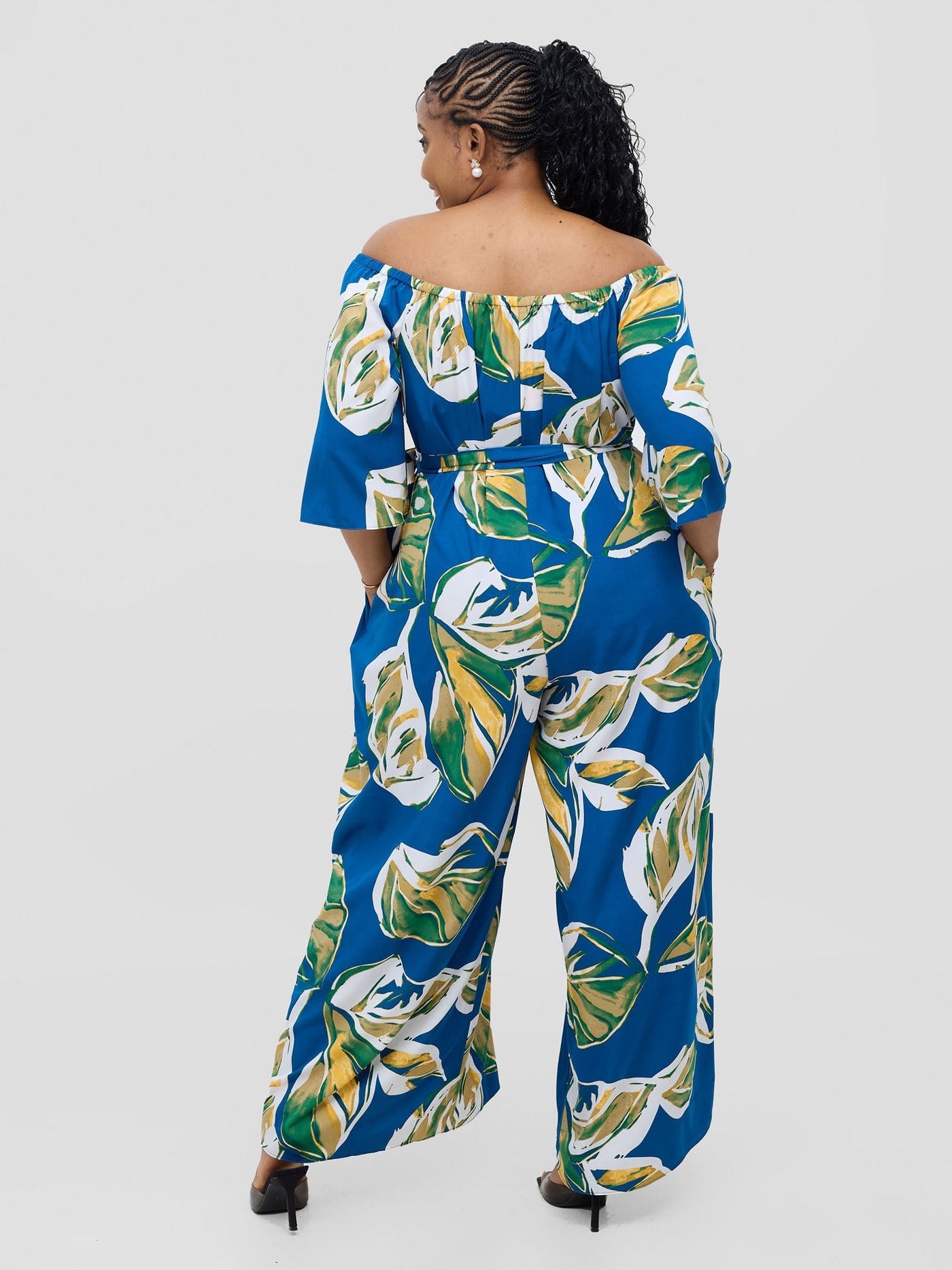 Vivo Zahari 3/4 Sleeve Off - Shoulder Jumpsuit - Royal Blue Ari Print - Shopzetu