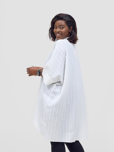 Vivo Mistari 3/4 Sleeve V - Neck Collared Tunic Top - White Textured - Shopzetu