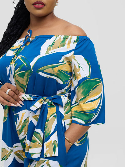 Vivo Zahari 3/4 Sleeve Off - Shoulder Jumpsuit - Royal Blue Ari Print - Shopzetu