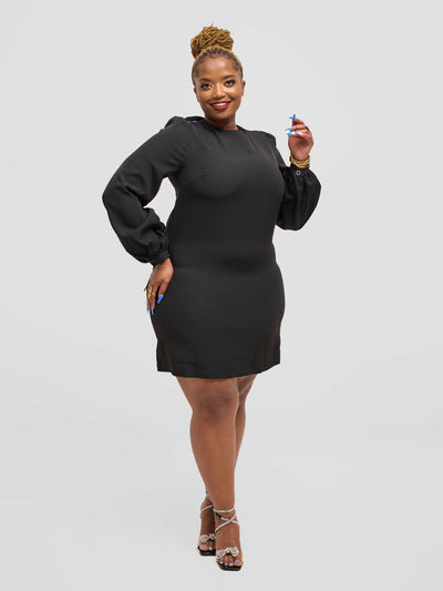 Eyane Africa Little Black Bow Shift Dress - Black - Shopzetu