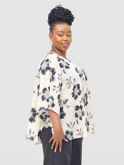 Vivo Sakari Circular Loose Top - Black / Cream Print - Shopzetu