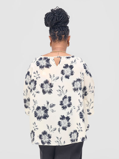 Vivo Sakari Circular Loose Top - Black / Cream Print - Shopzetu