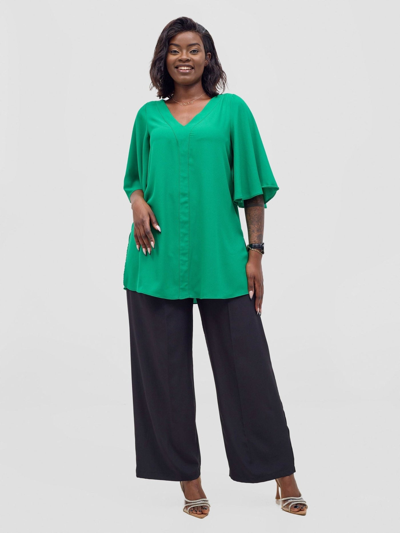 Vivo Hari Flared Sleeve Tunic - Green - Shopzetu