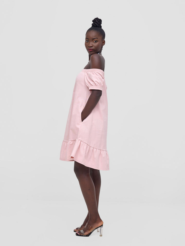 Zoya Nia Off Shoulder Knee Length Dress - Light Pink
