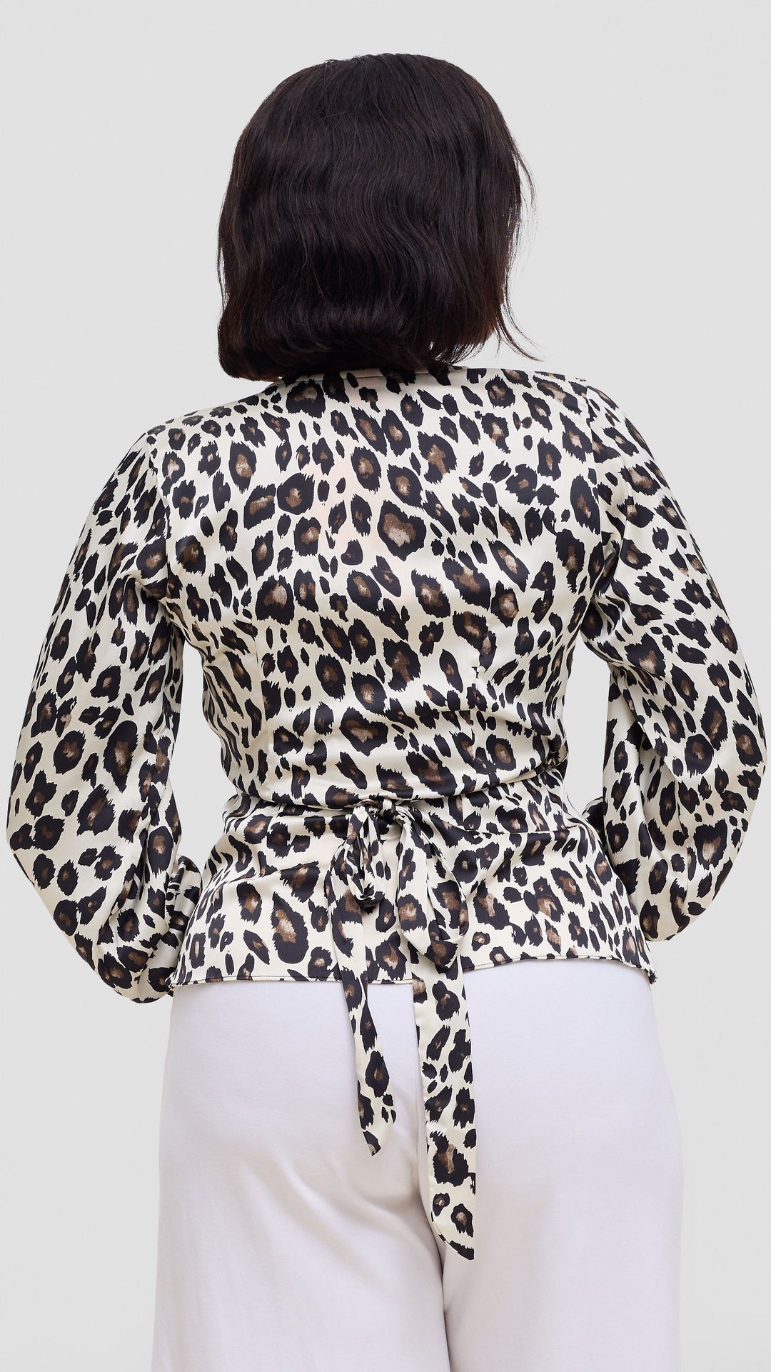 Vivo Merika Satin Wrap Top - Cream / Black Animal Print