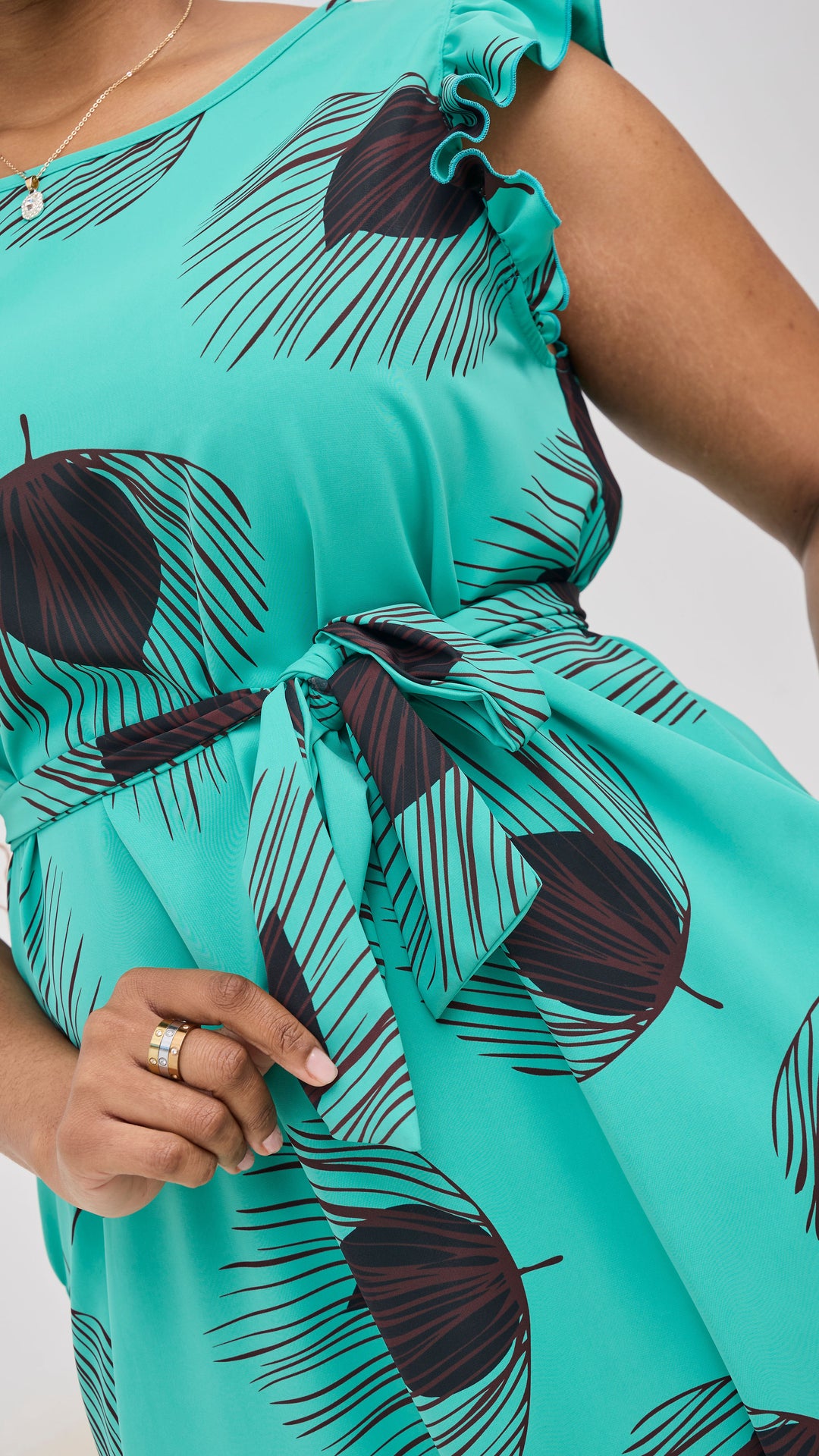 Vivo Nasinka A-Line Knee Length Dress - Sea Green / Burgundy Print