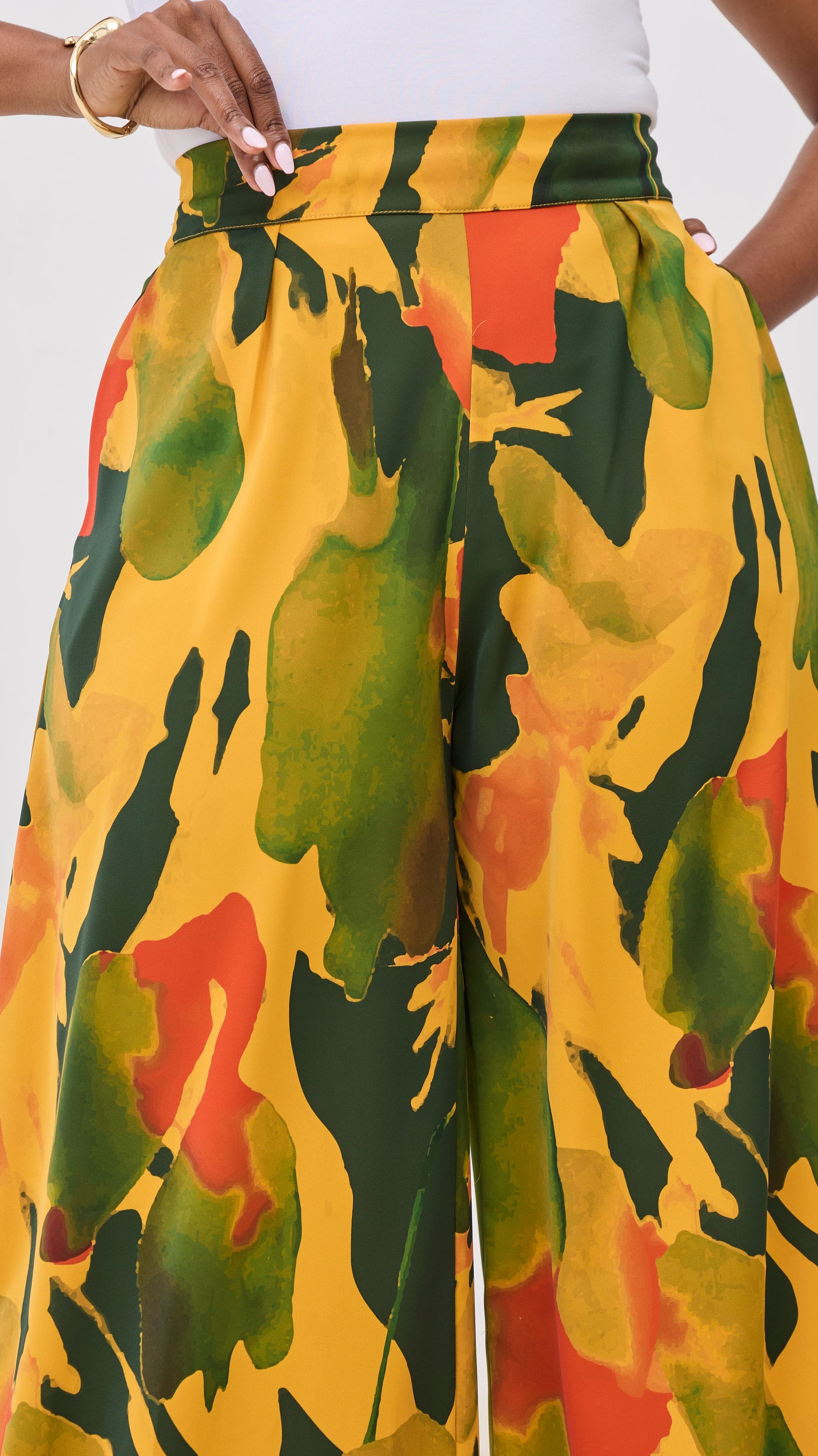 Vivo Ayla Crepe Pants - Mustard / Dark Green Dola Print