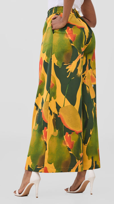 Vivo Ayla Crepe Pants - Mustard / Dark Green Dola Print