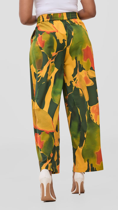 Vivo Ayla Crepe Pants - Mustard / Dark Green Dola Print