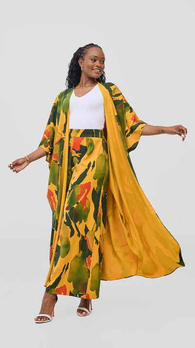 Vivo Ayla Maxi Kimono - Mustard / Green Dola Print