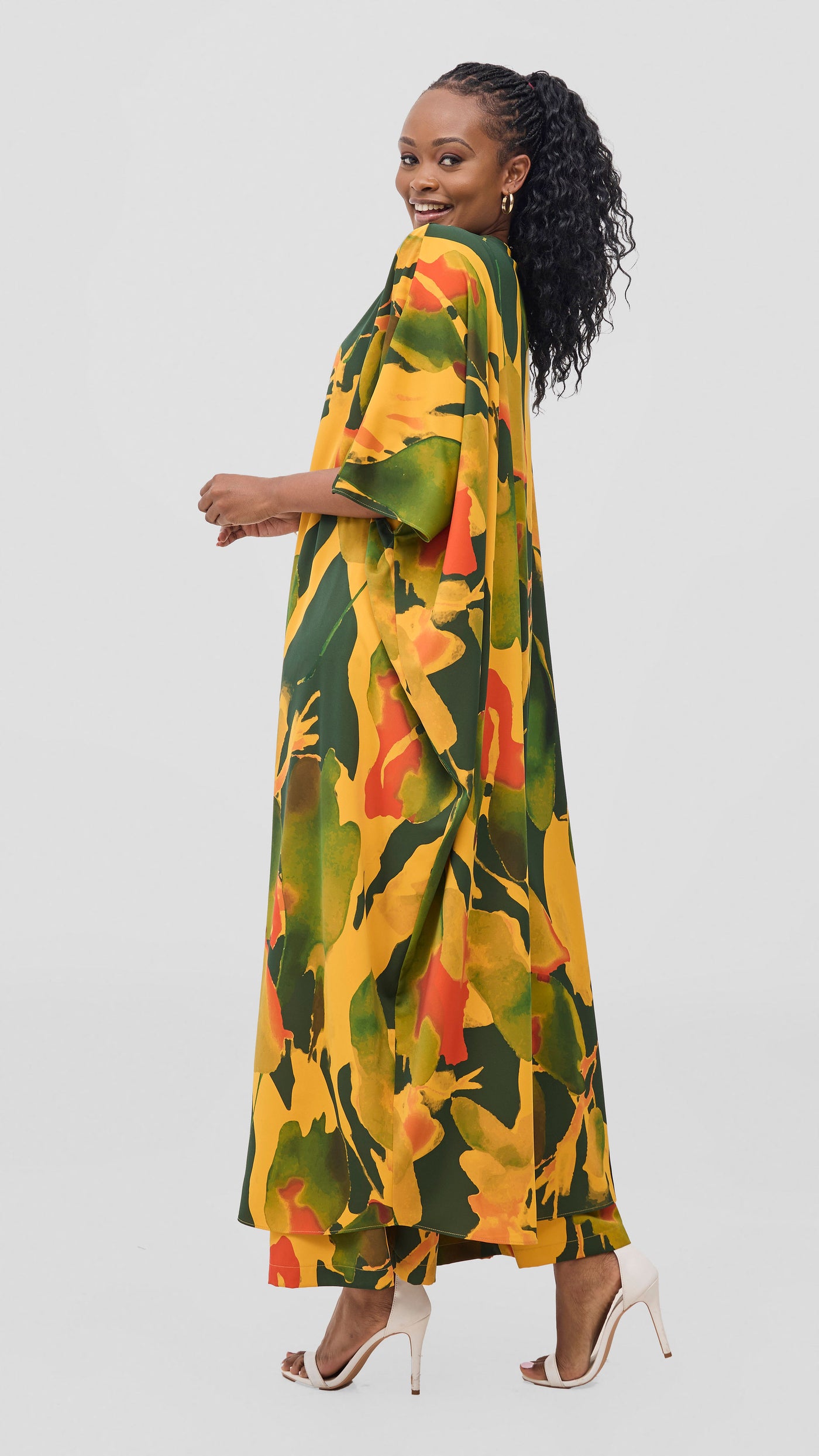 Vivo Ayla Maxi Kimono - Mustard / Green Dola Print
