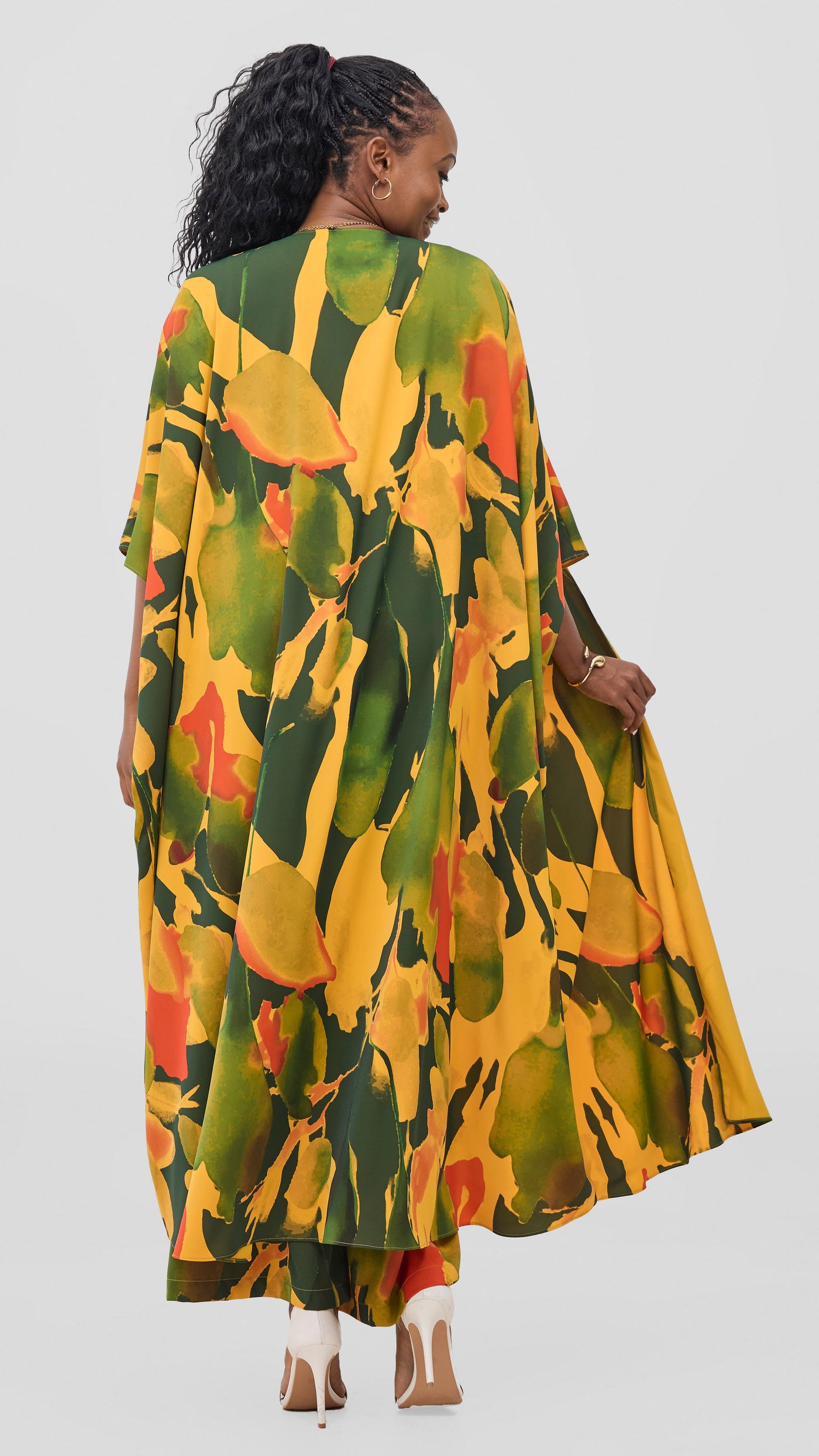 Vivo Ayla Maxi Kimono - Mustard / Green Dola Print