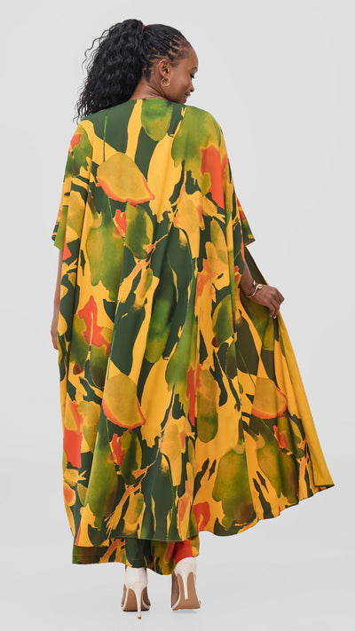 Vivo Ayla Maxi Kimono - Mustard / Green Dola Print
