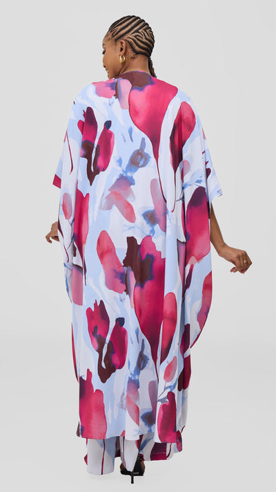 Vivo Ayla Maxi Kimono - Light Blue / Burgundy Dola Print