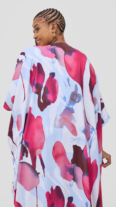 Vivo Ayla Maxi Kimono - Light Blue / Burgundy Dola Print