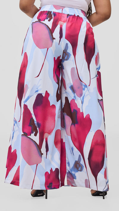 Vivo Ayla Crepe Pants - Light Blue / Burgundy Dola Print