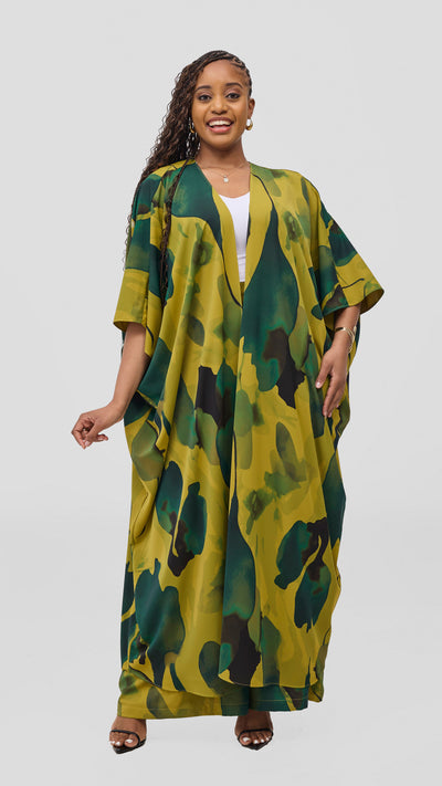 Vivo Ayla Crepe Pants - Olive / Dark Green Dola Print