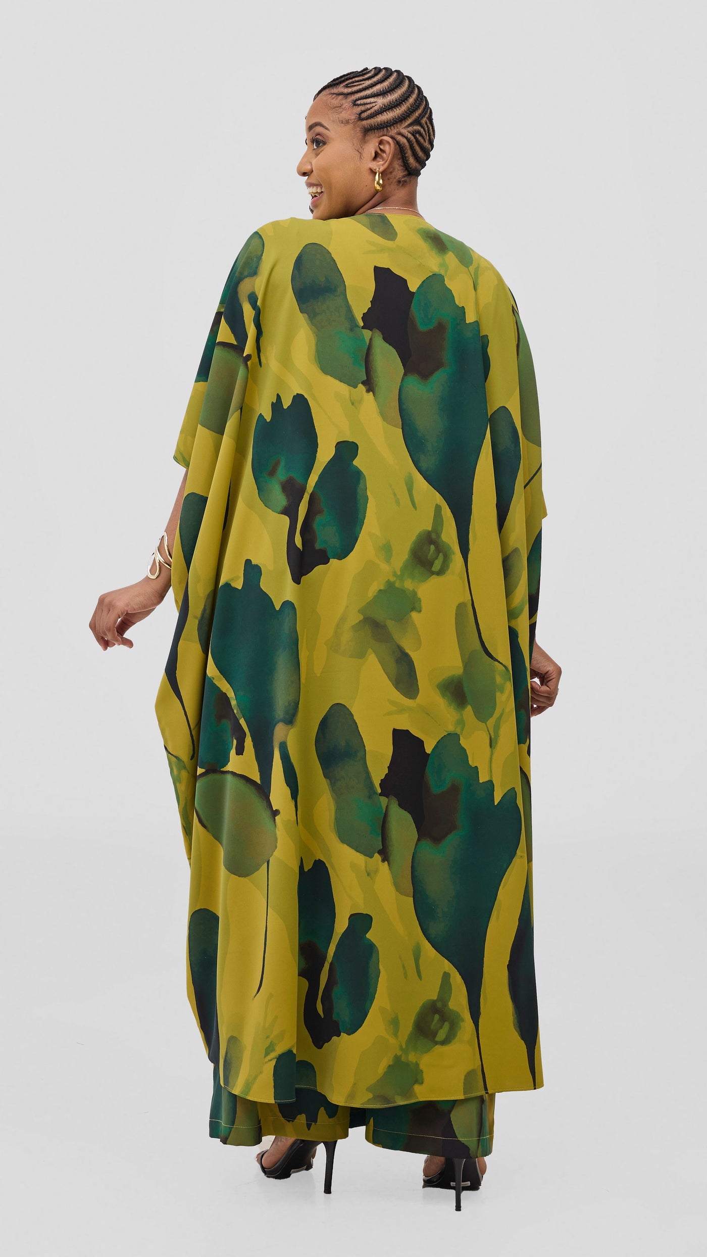 Vivo Ayla Maxi Kimono - Olive / Dark Green Dola Print