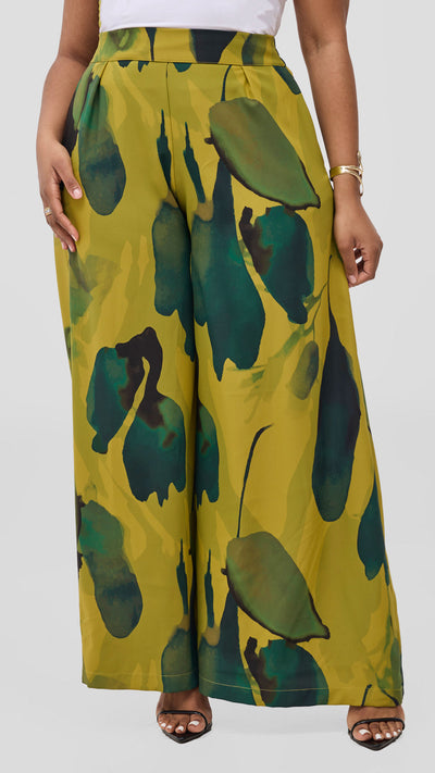 Vivo Ayla Crepe Pants - Olive / Dark Green Dola Print